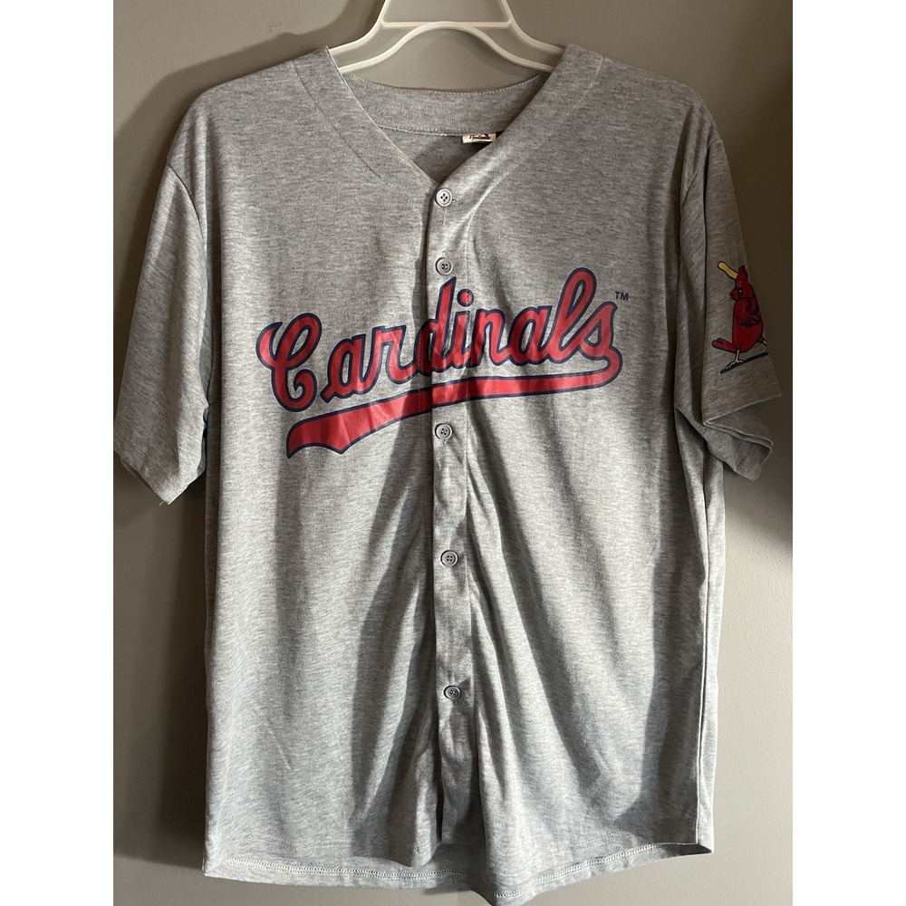 St. Louis Cardinals Jersey Mens Extra Large Grey Button Up Baseball MLB Shirt